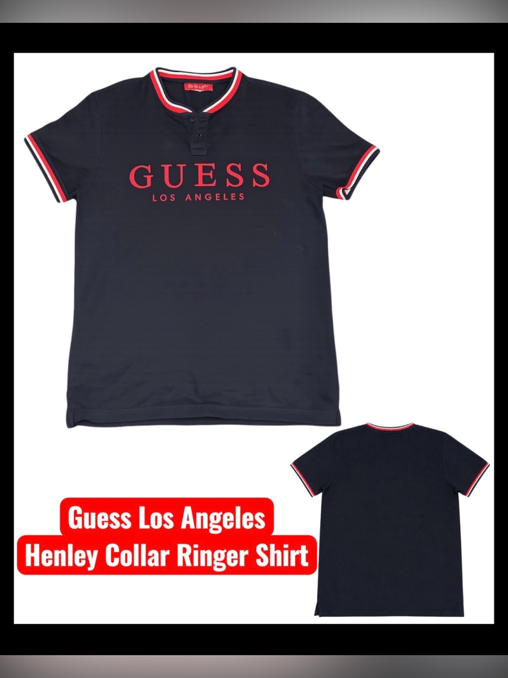 GUESS Los Angeles Embroidered Henley Collar Ringer T-shirt